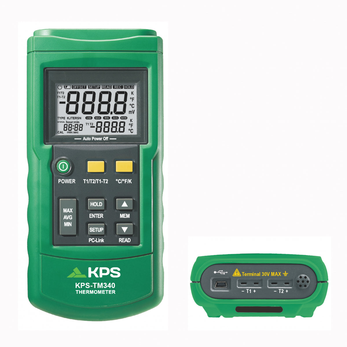 Thermomètre numérique à contact KPS TM340 avec 2 canaux et enregistrement de données