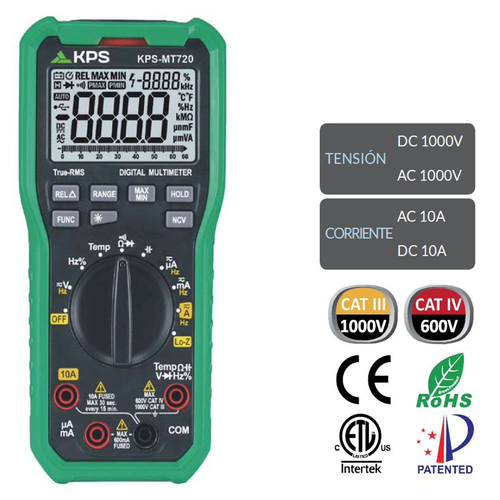 Multimètre numérique à faible impédance KPS MT720 TRMS