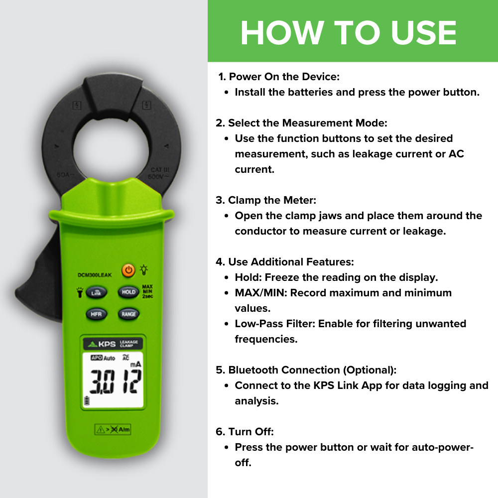 KPS DCM300LEAK TRMS Leakage Clamp Meter