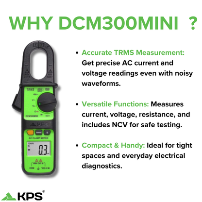 KPS DCM300MINI Clamp Meter – 400A AC with NCV, Auto Range & Compact Design