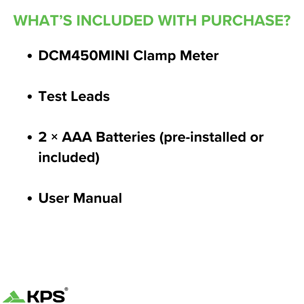 KPS DCM450MINI TRMS Clamp Meter – 600A AC with NCV, 6000-Count Display & Backlight