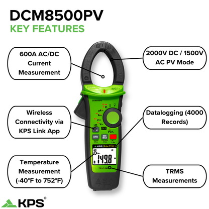 KPS DCM8500PV Pince multimètre solaire pour tension AC/DC et courant AC/DC