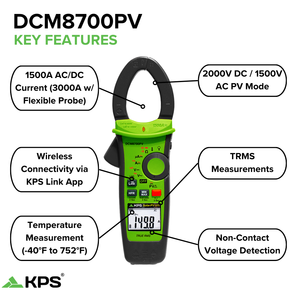 KPS DCM8700PV Pince multimètre solaire pour tension AC/DC et courant AC/DC