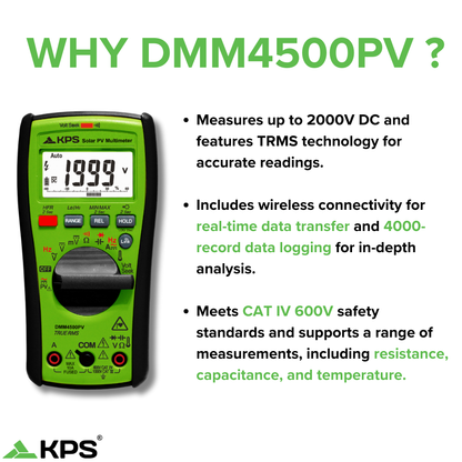 Multimètre numérique KPS DMM4500PV TRMS pour applications solaires avec KPS Link