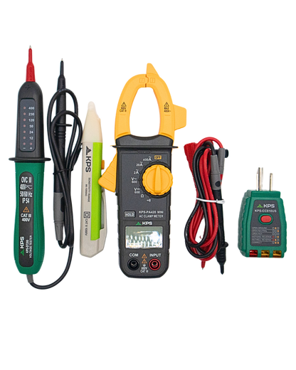 KPS Compact Electrical Testing Kit – Clamp Meter, Voltage Detectors, and Socket Tester