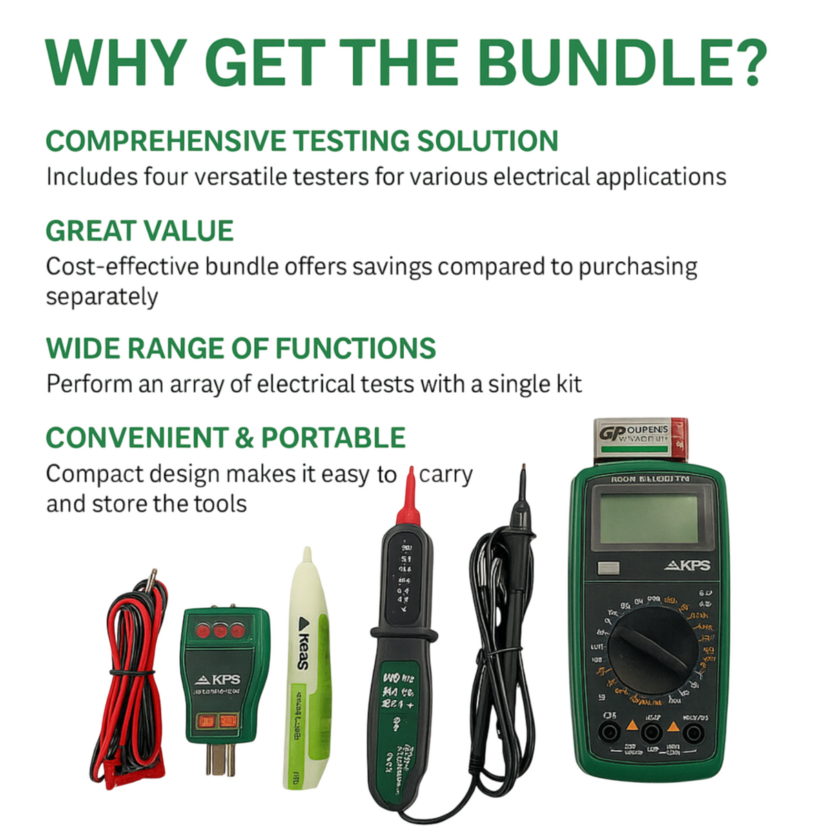KPS Essential Electrical Tester Bundle – Includes Digital Multimeter, Non-Contact Voltage Detectors, and Socket Tester