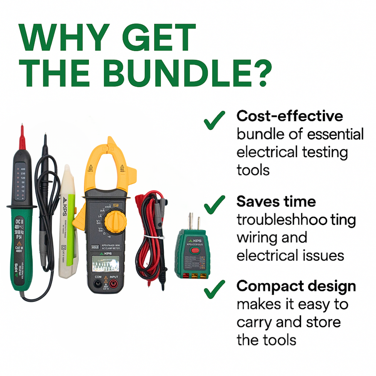 KPS Compact Electrical Testing Kit – Clamp Meter, Voltage Detectors, and Socket Tester