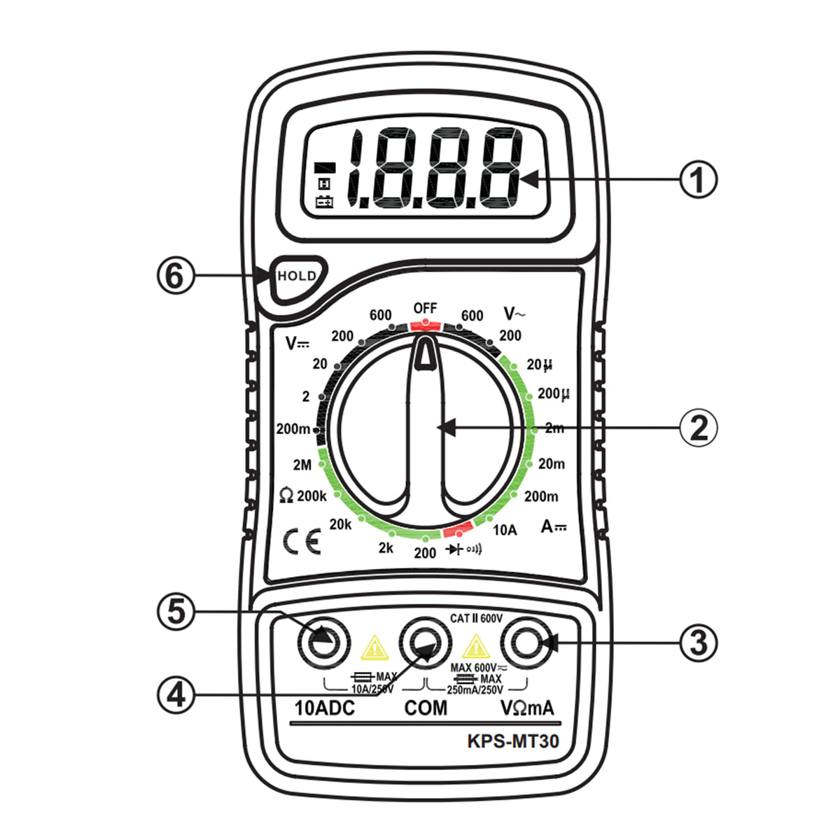 Multimètre numérique KPS MT30 pour tension AC/DC et courant DC