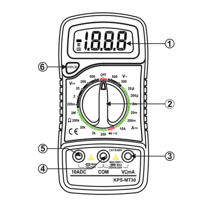 Multimètre numérique KPS MT30 pour tension AC/DC et courant DC