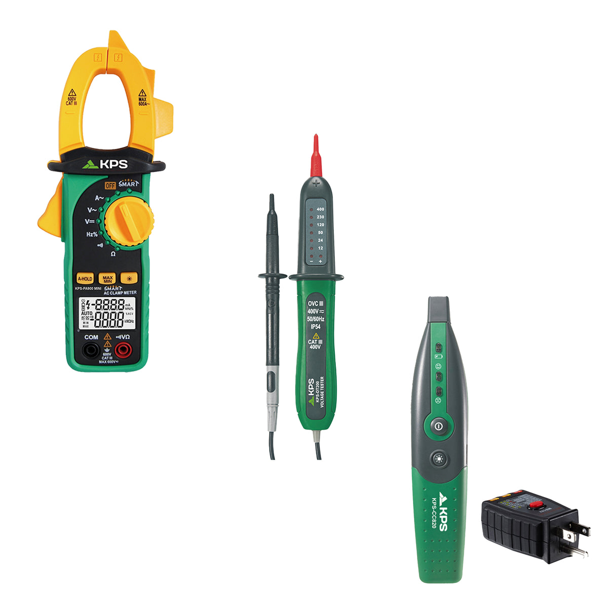 KPS Bundle Deal with CC820US, PA900-Mini clamp meter, and DT200 Voltage tester